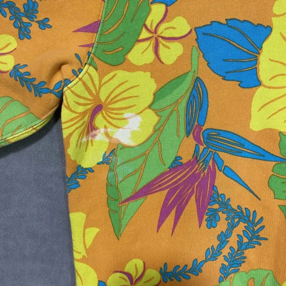 Polo Ralph Lauren Floral Spa Hoodie Medium‎ Sweater Tropical Hibiscus Orange Vtg